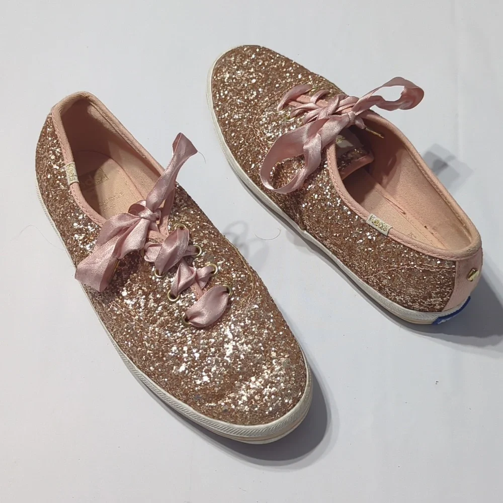 Kate Spade x Keds Women's Sneakers Rose Gold Pink Glitter Lace Up Sneakers sz 6‎